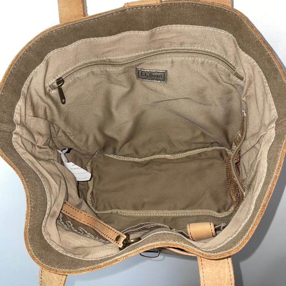 LL Bean Tote Handbag Canvas Leather Trim & Handles Large Purse Gorpcore,  Great - Picture 10 of 10